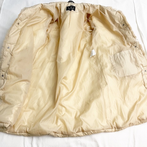 Utex Design Beige Tan Down Puffer Packable Jacket Fur Trim Long Trench Coat XL - Picture 6 of 10